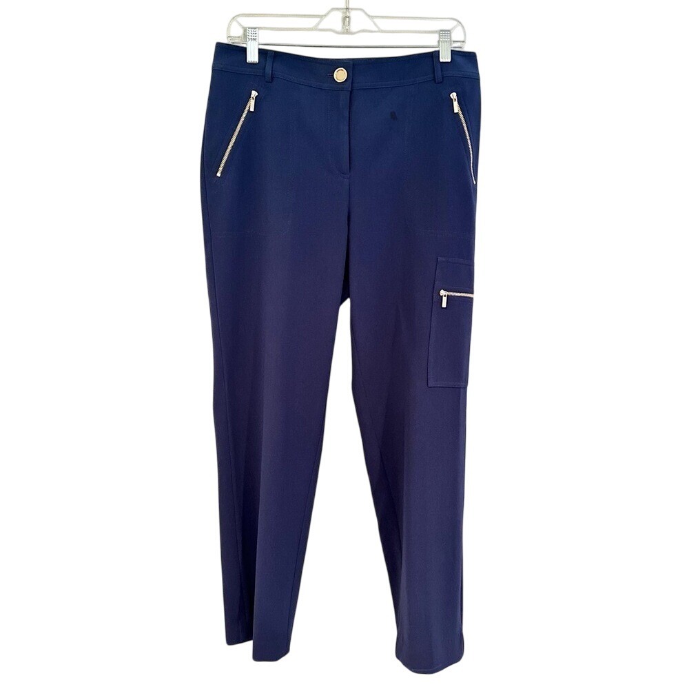 St. John Crepe Sport Zipper Straight‎ Leg Pants Women's 8 Navy Career Casual